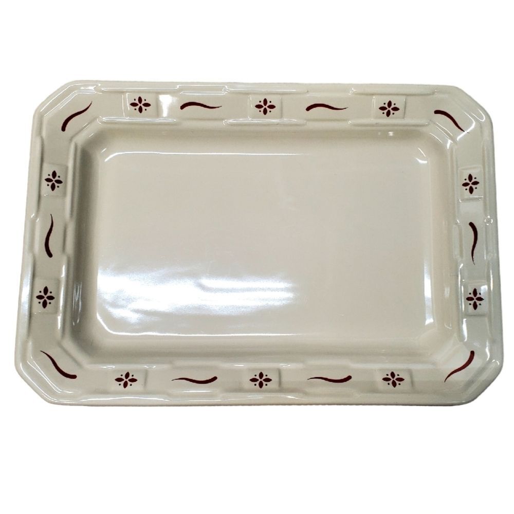 LONGABERGER Woven Traditions Rectangular Serving Platter Ivory Red Pottery